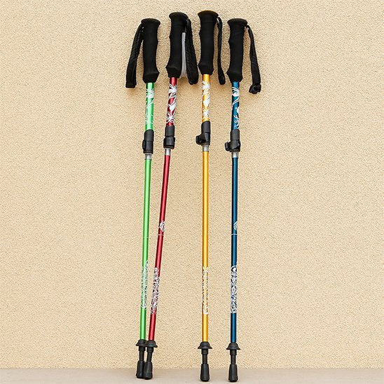 bĂąton de marche vert rose jaune bleu contre mur