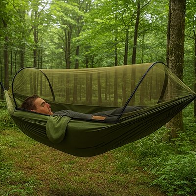 Homme allongé hamac suspendu fôret