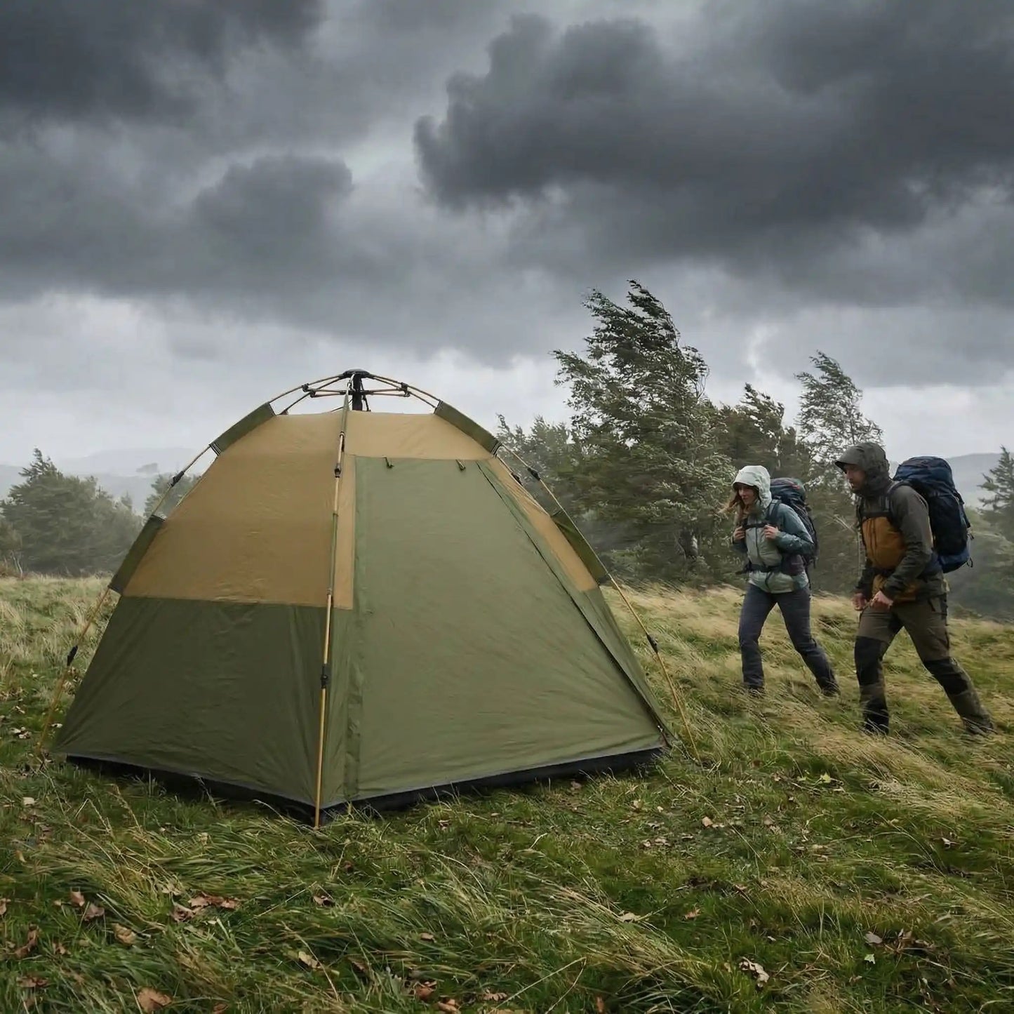 temps orageux campeurs marchent tente 2 secondes