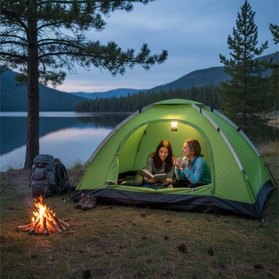 2 filles tente trekking 2 places nuit lac calme