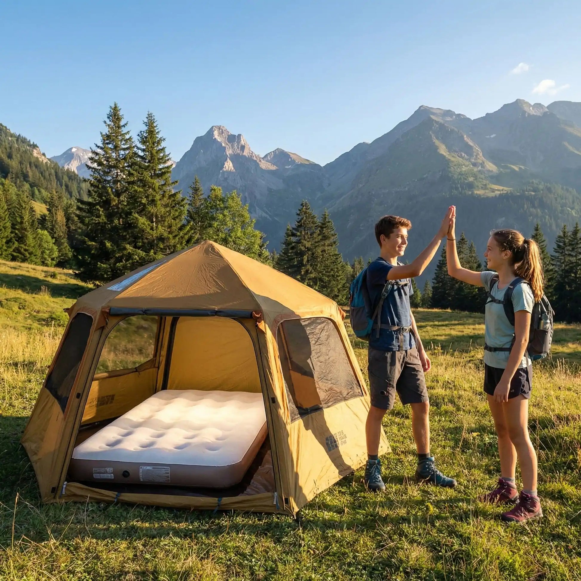 adolescents contents tentes gonflables jaune