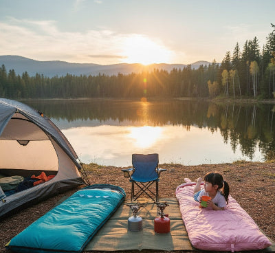 fillette couchée sac de couchage été camping