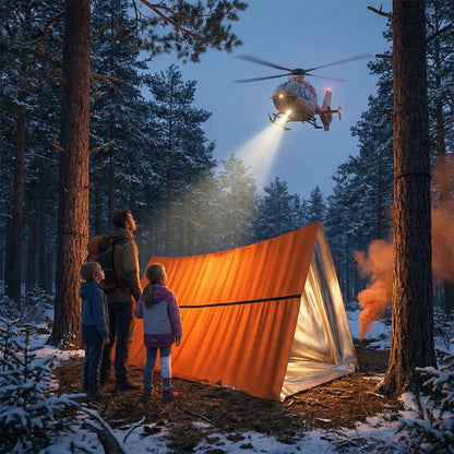 hélicoptère-atterrit-tente-urgence-père-enfants