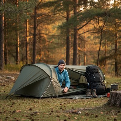 Homme préparation Tente trekking TerraUniq 