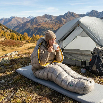 randonneuse boit café sacs de couchage  grand froid octobre montagne