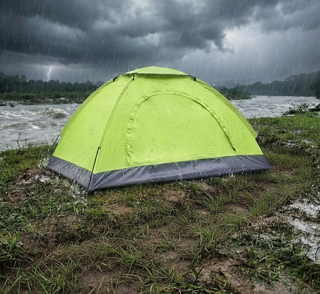 tente de camping sous pluie porte fermée