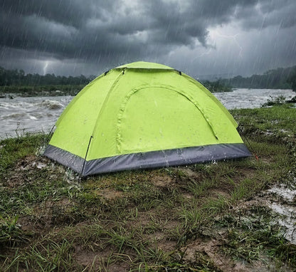 tente de camping sous pluie porte fermée
