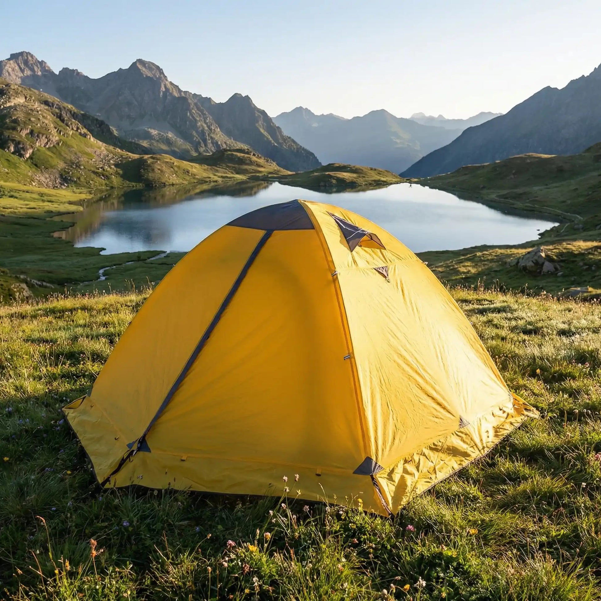 tente igloo en montagne lac